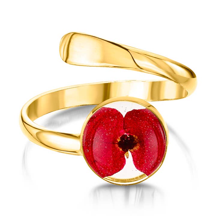 Gold Plated Sterling Silver Ring (Adj) - Poppy - Round. for wholesale by Shrieking Violet