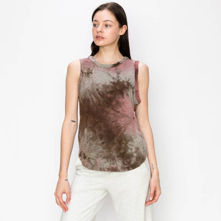 BATIKBEHANDLET HYGGELIG BUET HEM TANKTOP - MAUVE/BRUN for engroshandel hos Coin 1804