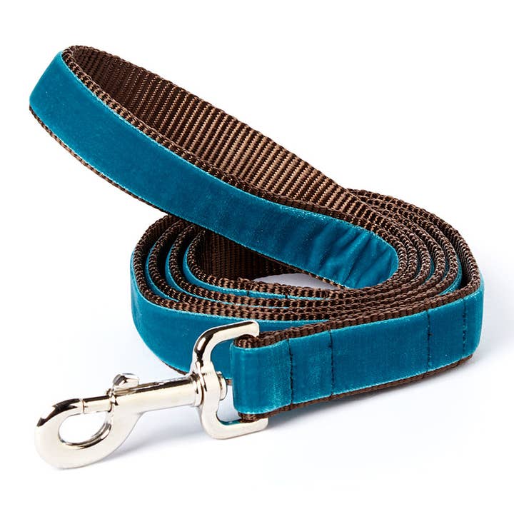 Zack Teal Swiss Velvet Dog Leash for wholesale by Mimi Green