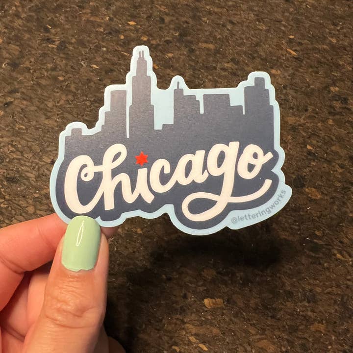 Lettering Works - Wholesale Sticker - Hand-Drawn Chicago Skyline Sticker (Blue)