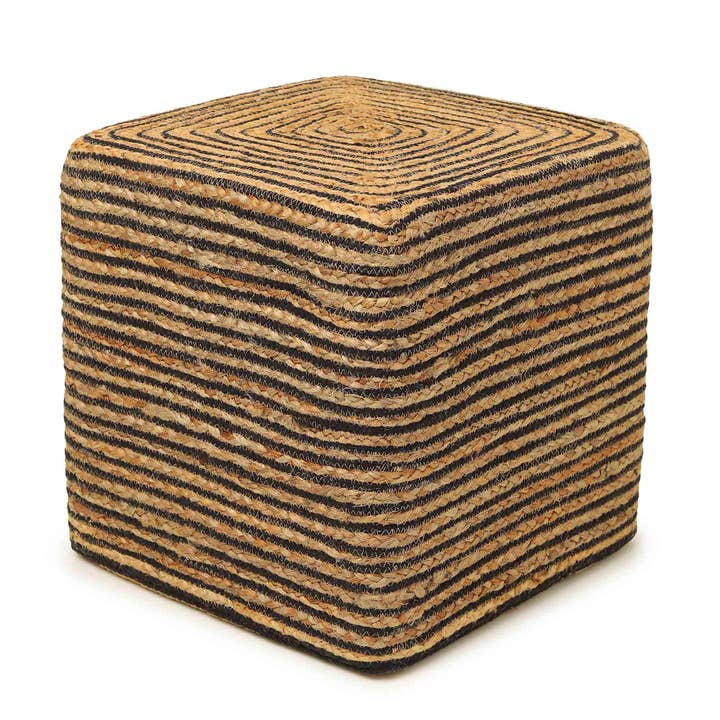 REDEARTH - Wholesale Pouf - REDEARTH Cube Pouf Foot Stool Ottoman - Jute Braided Pouffe Poof Accent Sitting Footrest for The Living Room, Bedroom, Nursery, Lounge 50% Jute 50% Cotton Set Of 2 (14.5”x14.5”x16”; Natural Black)