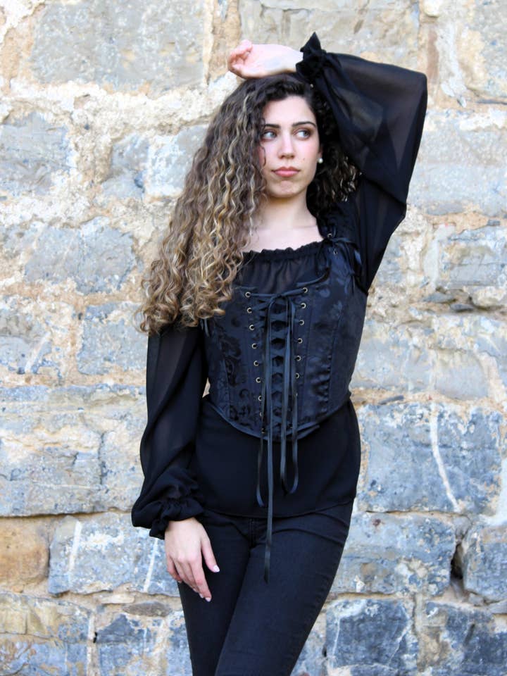 Haizea Arranz - Venta al por mayor Blusa - Mujer - Blusa renacentista de gasa negra