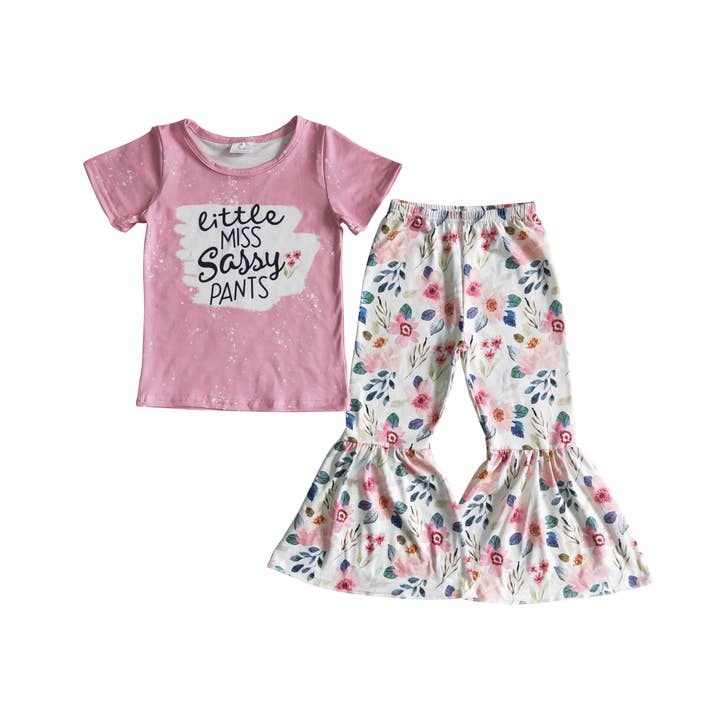Aier Wholesale - Wholesale Top & Pant Set - Kids - Baby Girls fashion little miss sassy bell pants clothing set