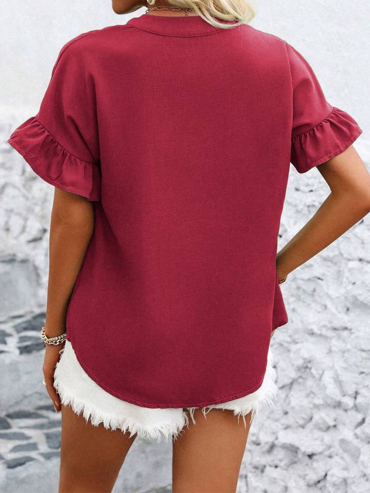 Wholesalesir - Wholesale Button Down Shirt - Women's - Solid Color Short Sleeved Pleated Shirt