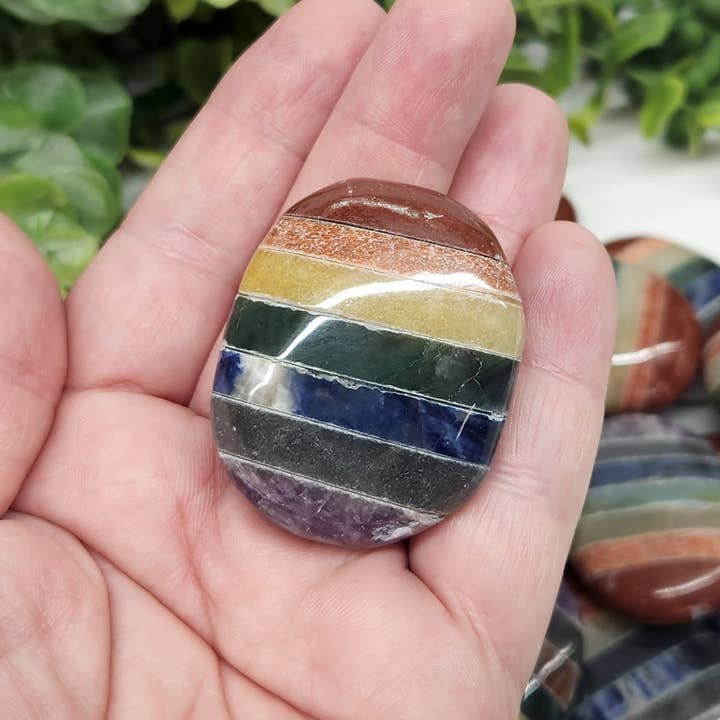 Seven Chakra Gemstone Palm Stones (0.5kg/1.1lbs) for wholesale by Meraki Gemstones
