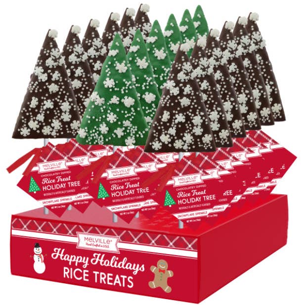 Snowflake Confetti Tree Rice Treat Pops for wholesale by Melville Candy Company