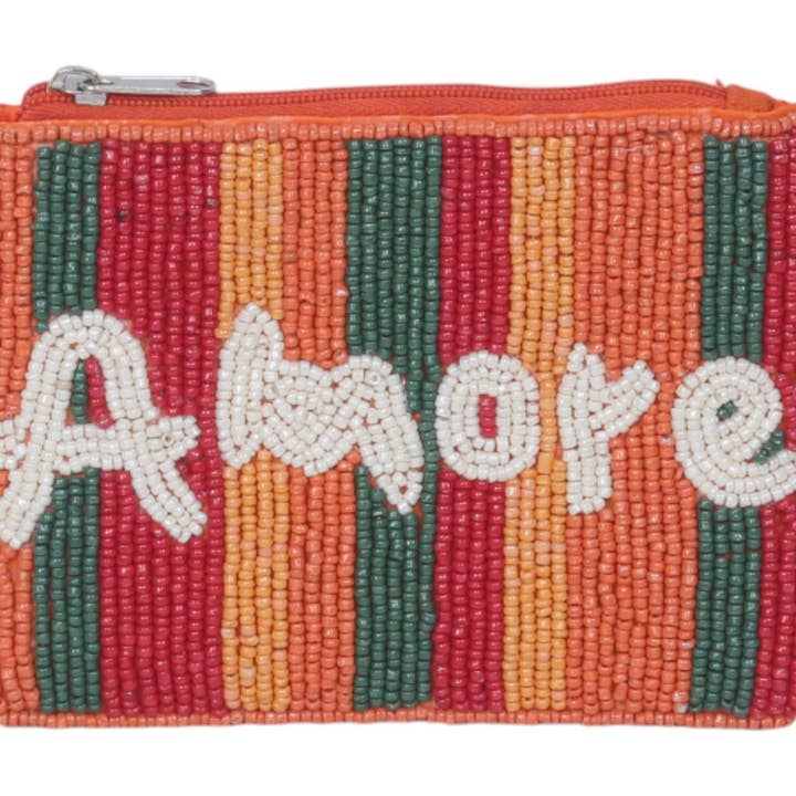 Ladies AMORE Themed Fully Beaded Coin Purse for wholesale by Nima Accessories Inc