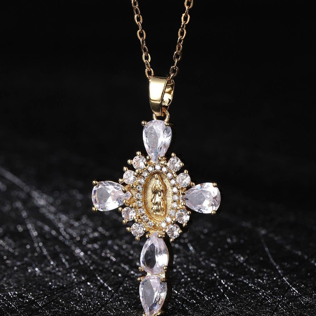 ACCITY - Wholesale Pendant/Charm Necklace - Zirconia Pendant Virgin Mary Cross Necklace_CWMM586713