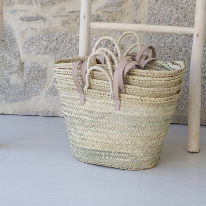 Handmade Straw Beach Basket with Leather Handles for wholesale by HandmadeBestSeller