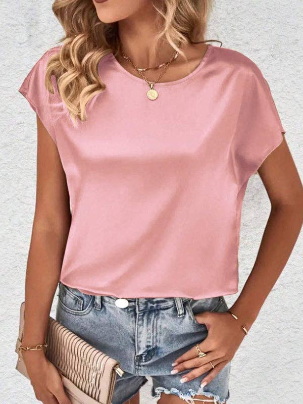 Sheer Trend – wholesale Blouse – Women’s – Batwing Sleeves Loose Solid Color Round-Neck T-Shirts Tops1