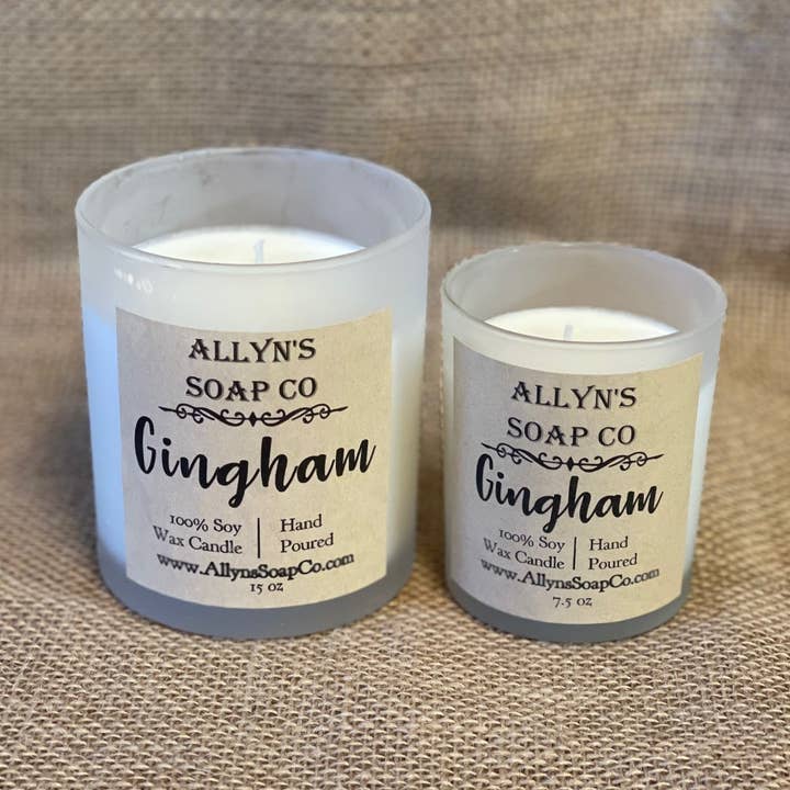 Vela de soja Gingham para venta al por mayor de Allyn’s Soap Co.