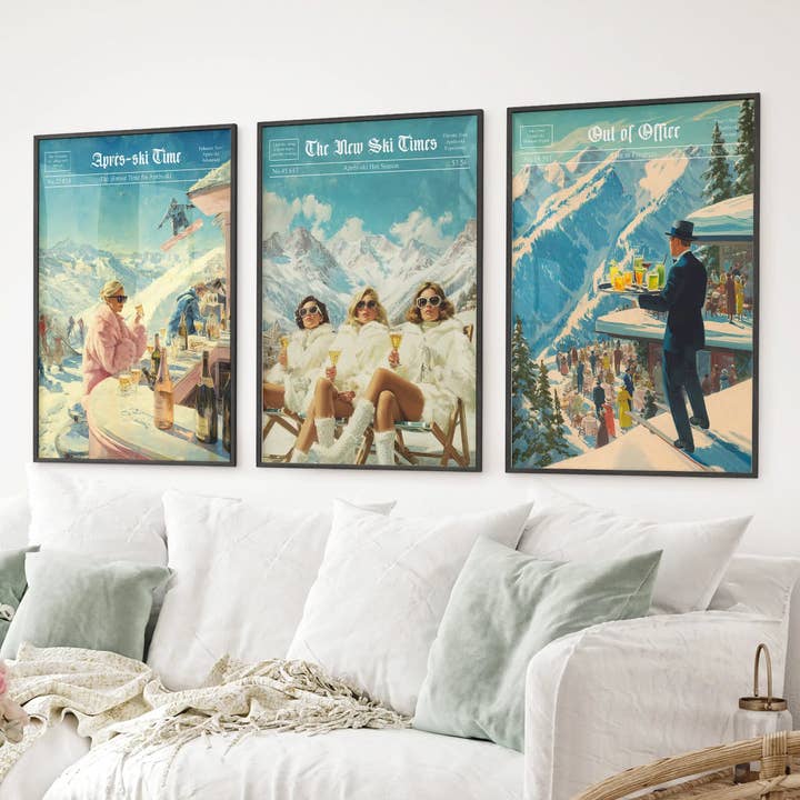 PrintSets.com - Wholesale Gallery Wall Set - Winter Ski Resort Wall Art Set. Alpine Après Ski Newspaper10