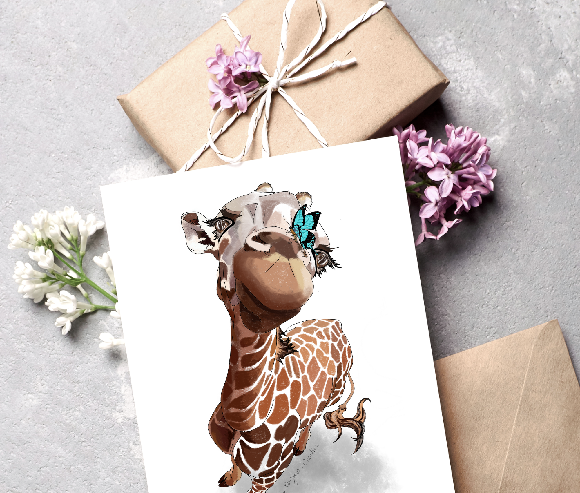 Kristin Bergene Creative LLC - Wholesale Season's Greetings Card - Giraffe & Butterfly Greeting Cards | Blank Inside, Set of 102