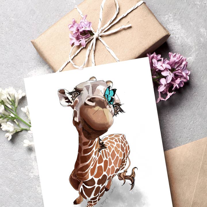 Kristin Bergene Creative LLC - Wholesale Season's Greetings Card - Giraffe & Butterfly Greeting Cards | Blank Inside, Set of 102