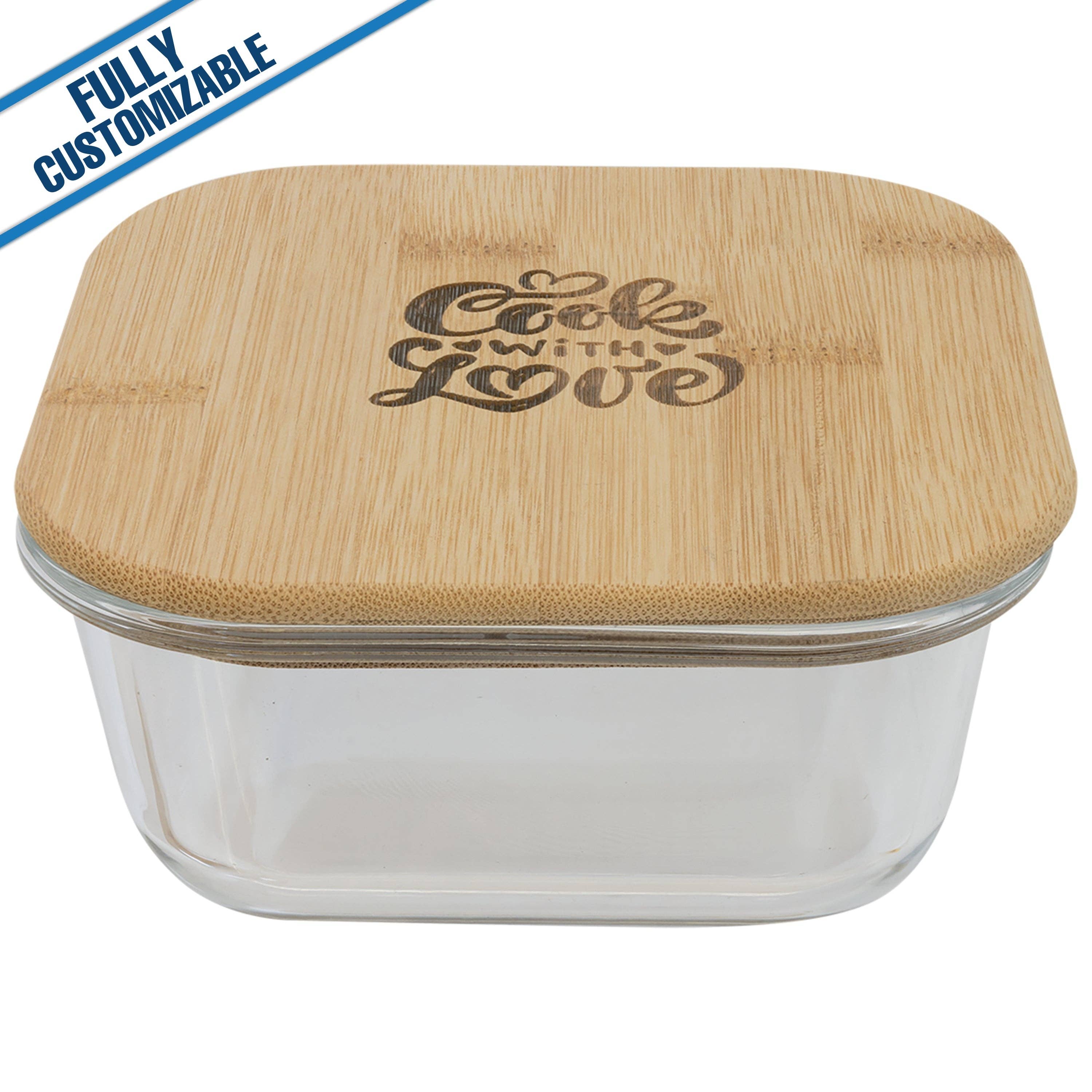 GiftWorksPlus - Wholesale Food Storage Container - Square Glass Container With Bamboo Lid - Fully Customizable0