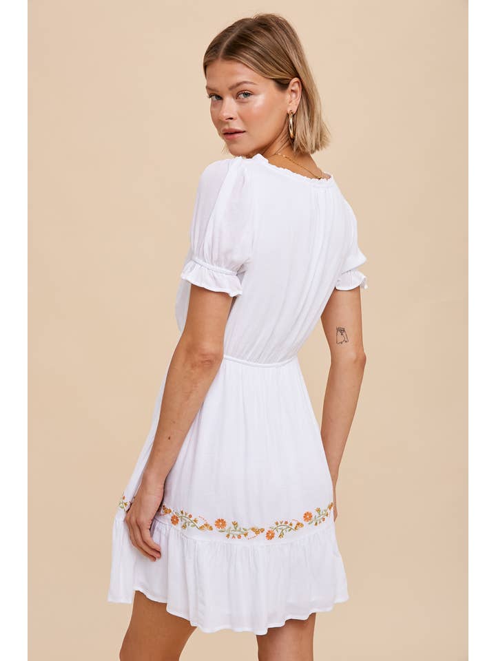 In Loom - Wholesale Dress - Women's - FLORAL EMBROIDERY PEASANT MINI DRESS