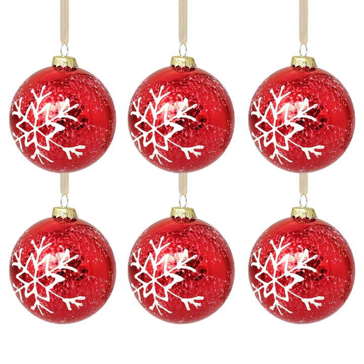 Red Glass Snowflake Baubles – Pack of 6 for wholesale by Daniel James