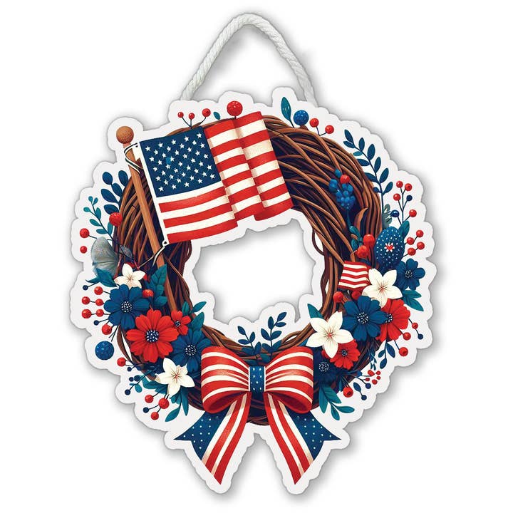 Couronne du 4 juillet Décoration de porte découpée 12" pour la vente par Works of Heart