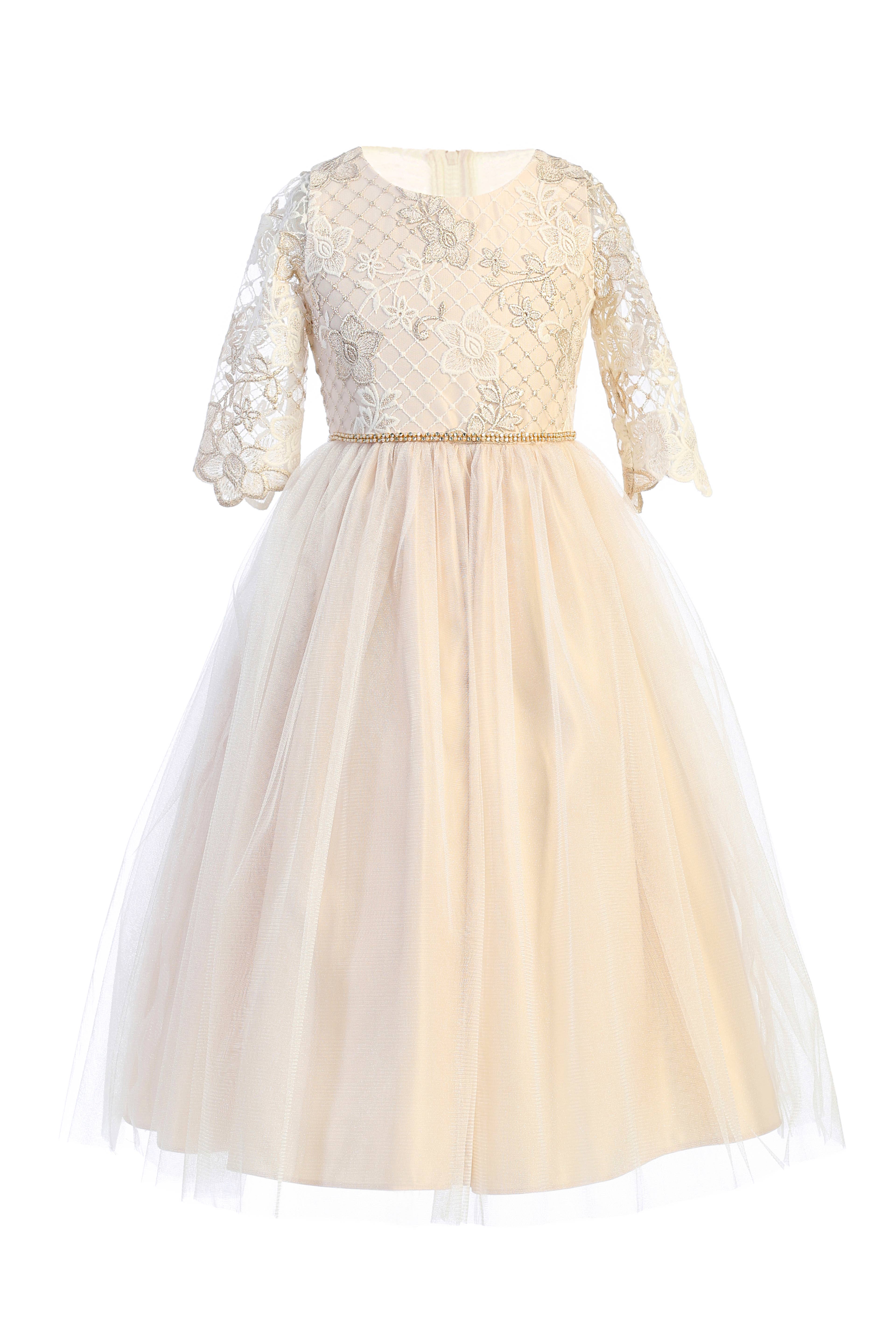 Sweet Kids, Inc. – wholesale Dress – Kids – SK871 - lattice embroidered lace with satin & crystal tulle0