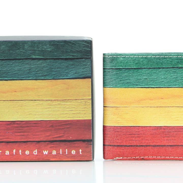 Leather Impressions Inc – Engroshandel Tegnebog – til mænd – Rasta Flag Vegansk Læder Bi Fold Wallet # VL 648