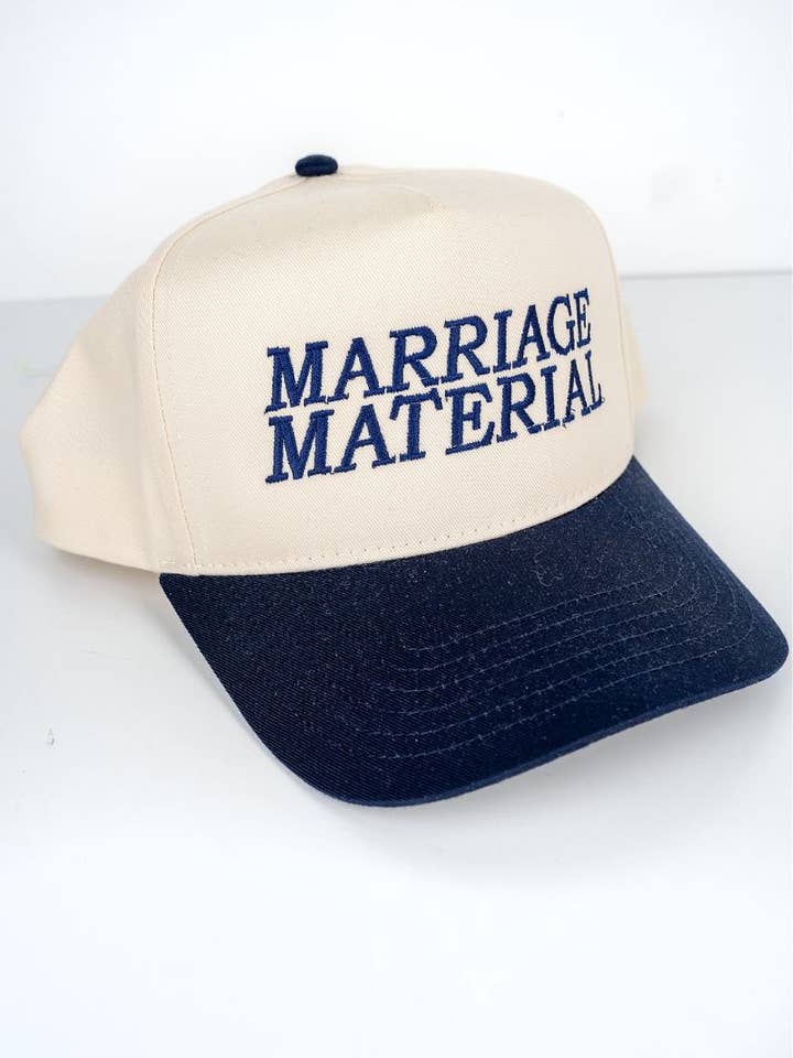 Casquette en sergé à cinq panneaux brodée "Marriage Material" pour la vente par Wholesale Accessory Market