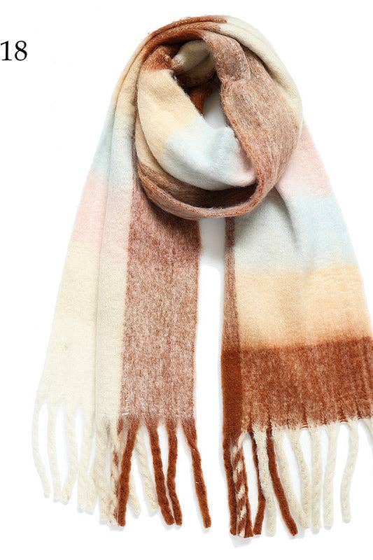 Adorro - Wholesale Scarf - Women's - Chunky Oblong Plaid Multi Color Brushed Scarf (18 colors)12