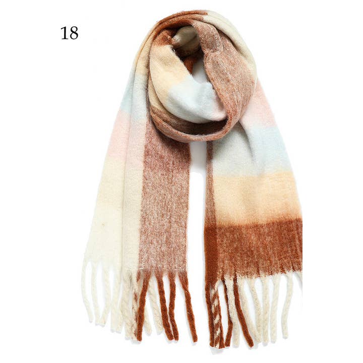 Adorro - Wholesale Scarf - Women's - Chunky Oblong Plaid Multi Color Brushed Scarf (18 colors)12