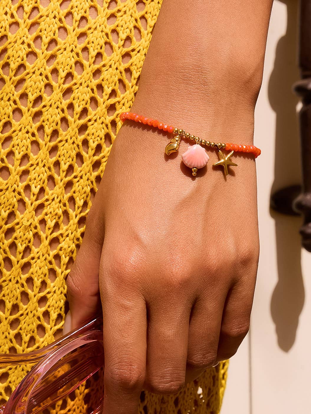 Pink Fawn 18K Gold Non-Tarnish Shells and Star Beaded Bracelet for wholesale on Faire