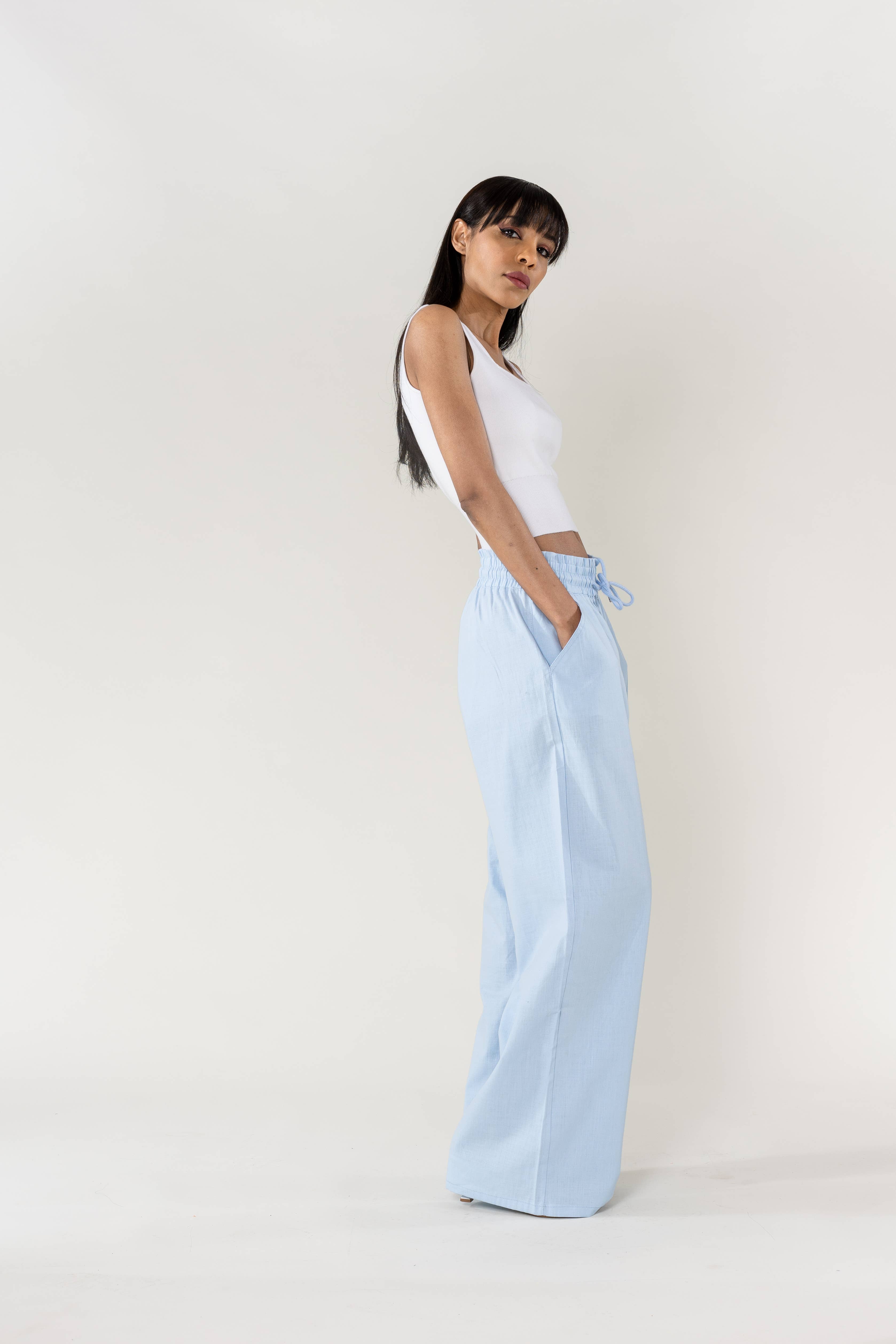 Nina Carter - Wholesale Pants - Women's - Nina Carter linen-style pants with elastic waistband A00125