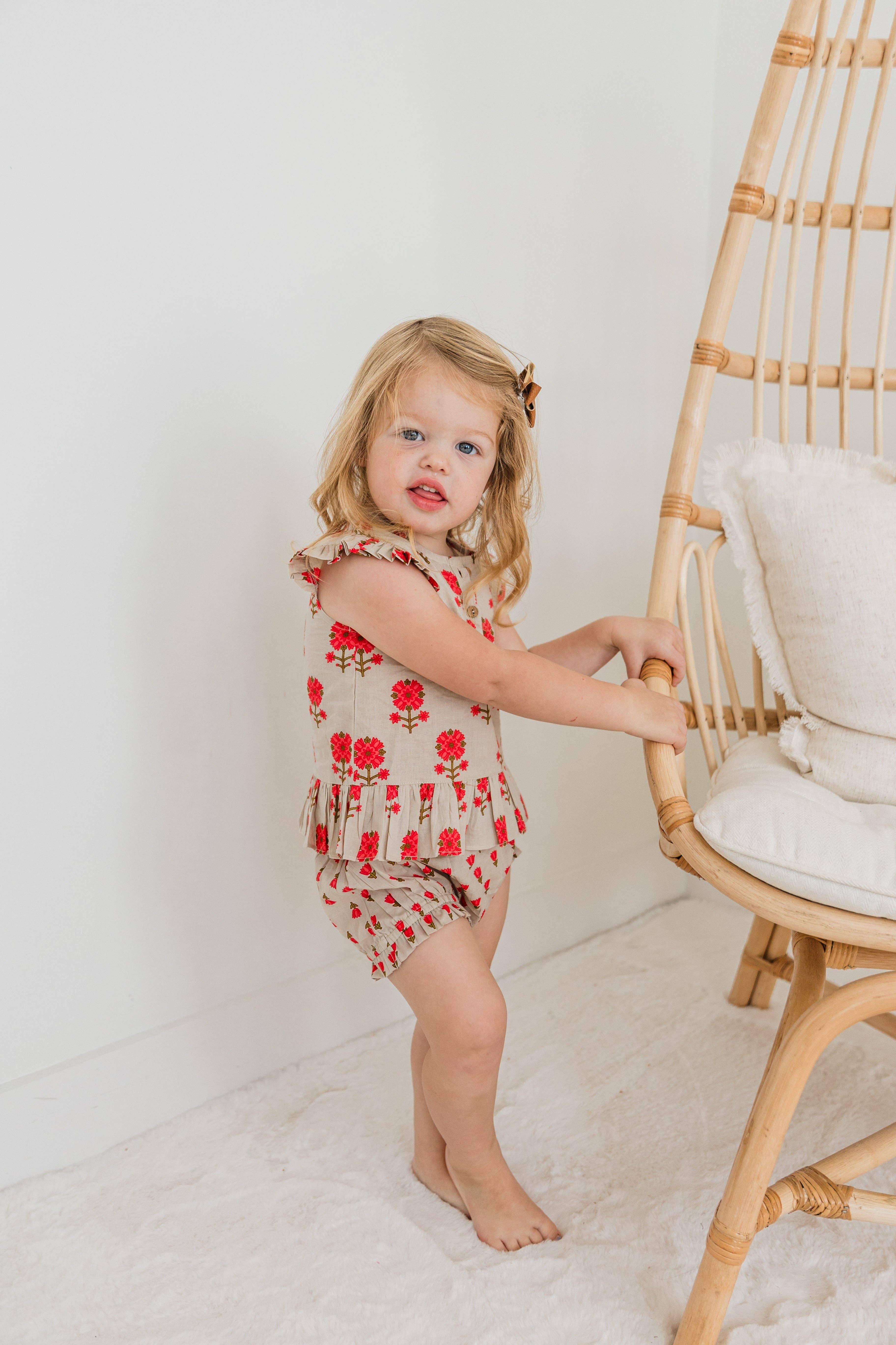 Yo Baby - Vente Ensemble haut et short – bébé - Ensemble haut à volants à manches fleuries roses et short2