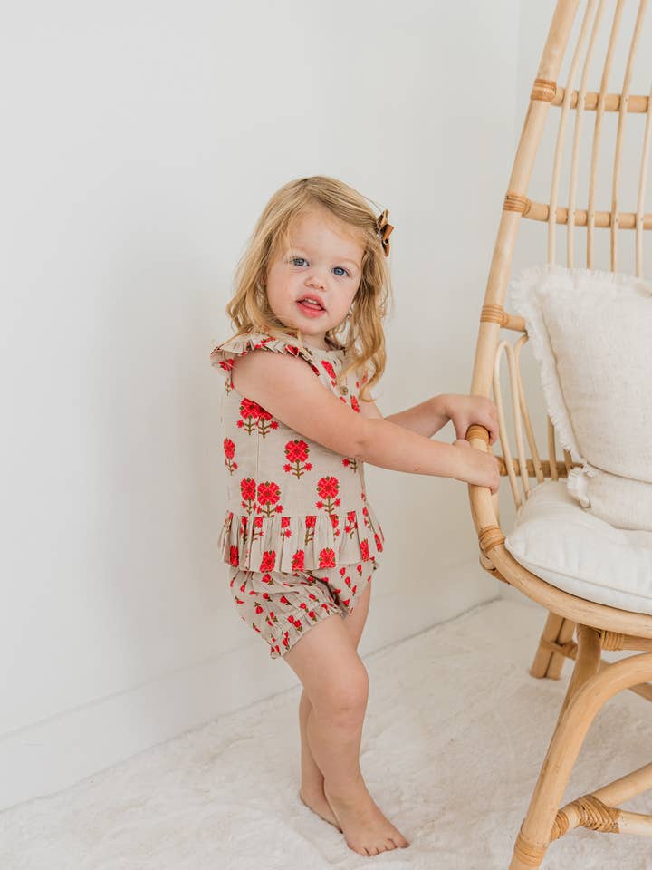 Yo Baby - Vente Ensemble haut et short – bébé - Ensemble haut à volants à manches fleuries roses et short2