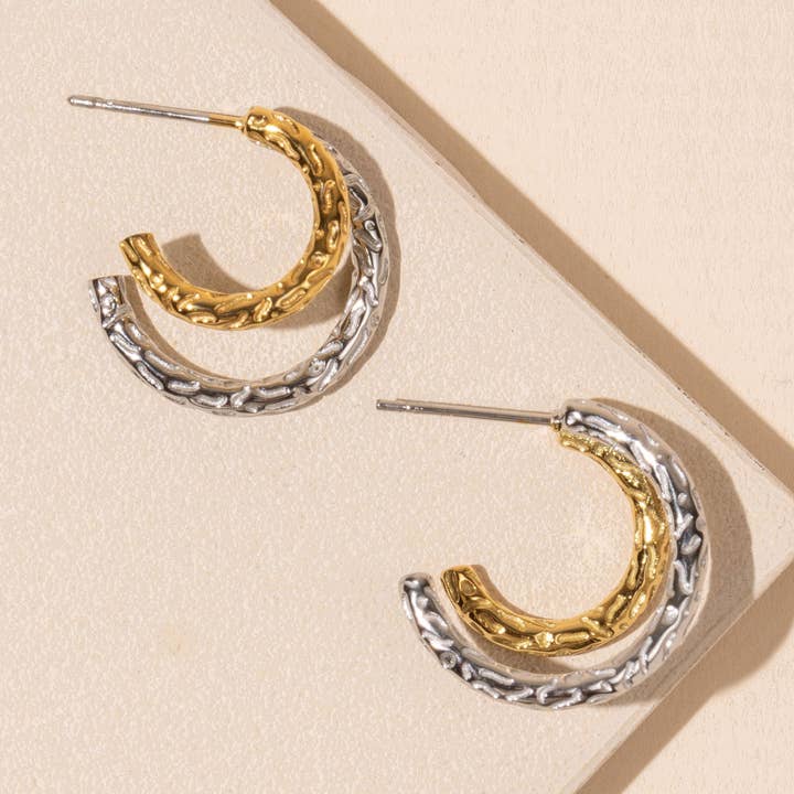 18K Gold Plated Stainless Steel Double Hoop Earrings for wholesale by Frem