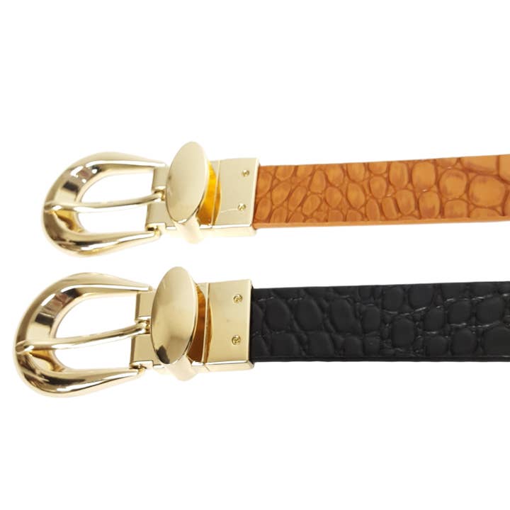 Axesoria West - Wholesale Belt – Women's - Shiny Gold Buckle Reversible Belt6