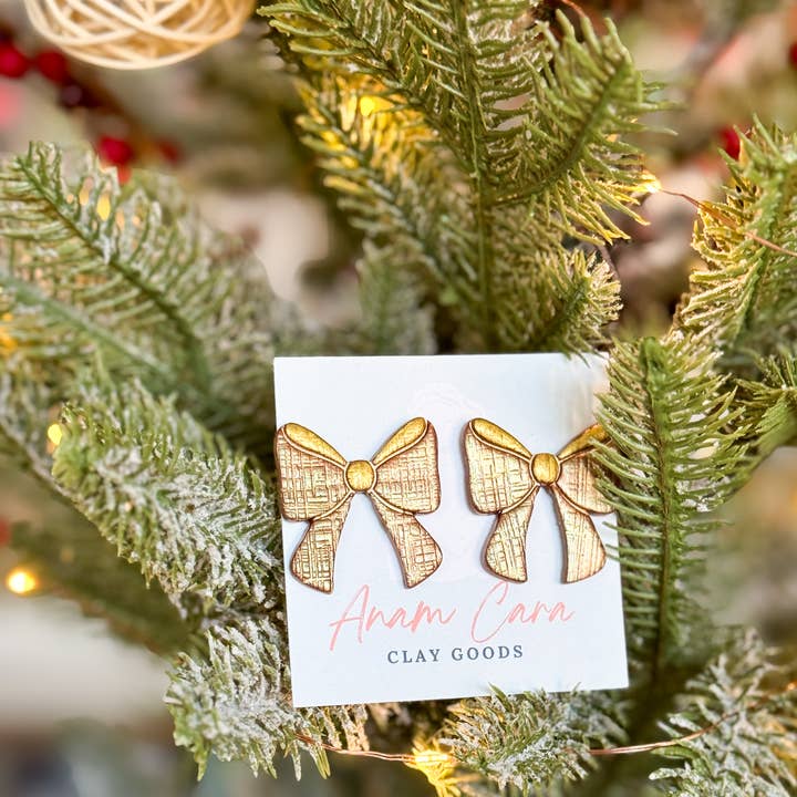 Anam Cara Clay Goods - Wholesale Stud/Post Earrings - Sparkle Bow Statement Studs-Polymer Clay Earrings2