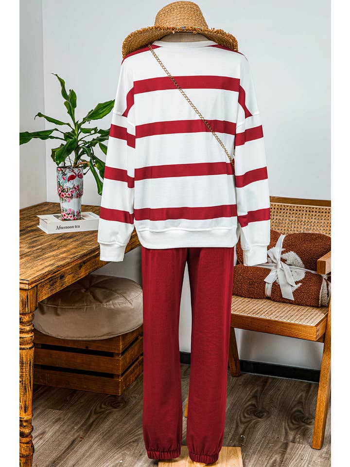 fashionworks - Wholesale Top & pants set (NOT Loungewear) – Women's - Striped Drop Shoulder Pullover and Jogger Pants Set*S-3XL5