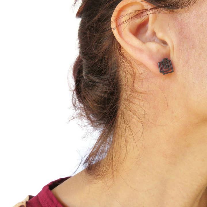 Kimya Joyas – Brincos de pino por atacado – Brincos Pequenos Geométricos em Prata Oxidada1