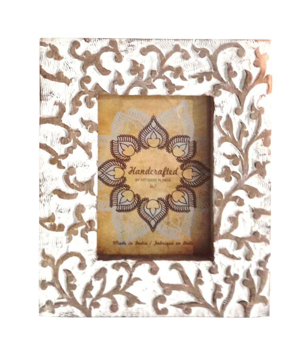 Status Collections - Wholesale Picture frame - White Washed Leaf Design Wooden Frame20x25/10x15cm0