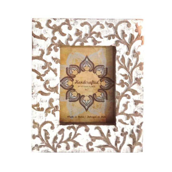 Status Collections - Wholesale Picture Frame - White Washed Leaf Design Wooden Frame20x25/10x15cm