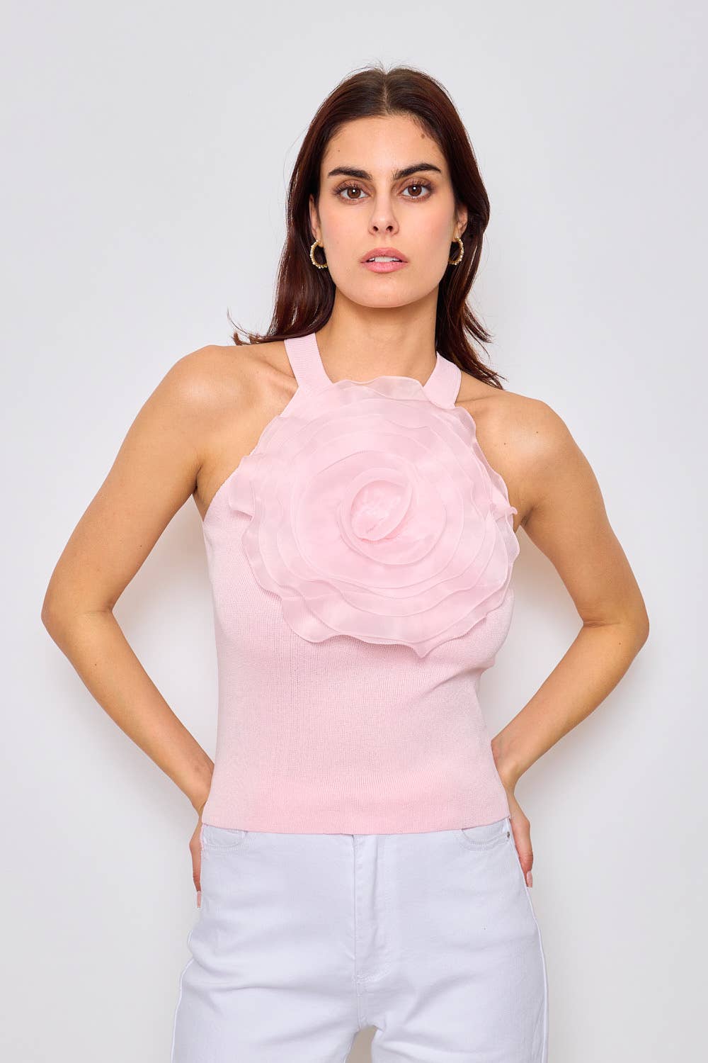 Frime - Wholesale Blouse - Women's - Sleeveless top with embossed flower on the front - 24620
