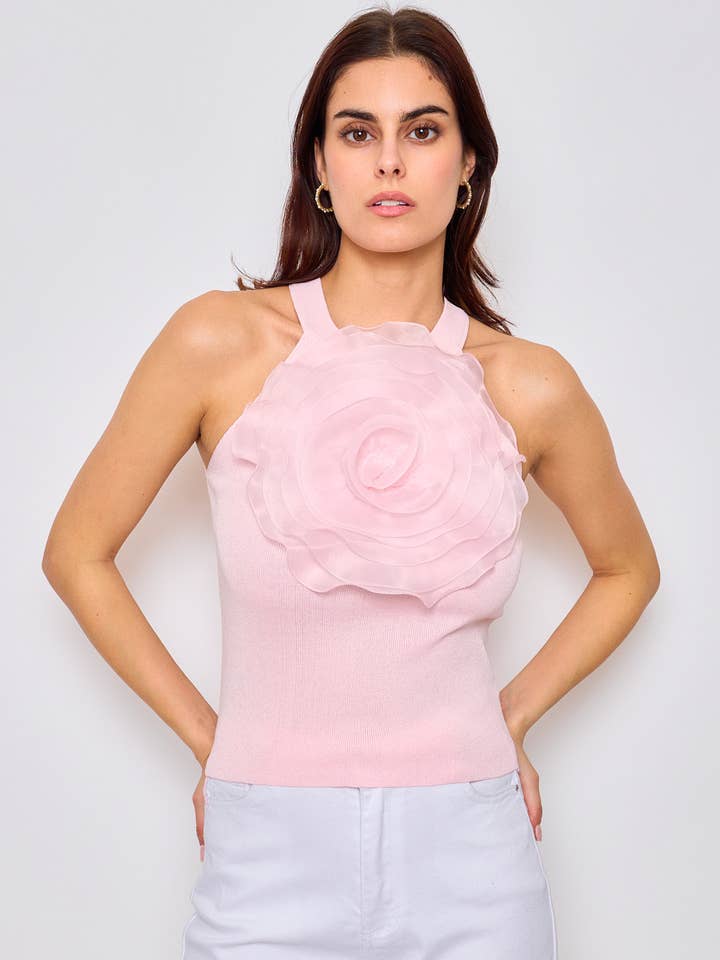 Frime - Wholesale Blouse - Women's - Sleeveless top with embossed flower on the front - 2462