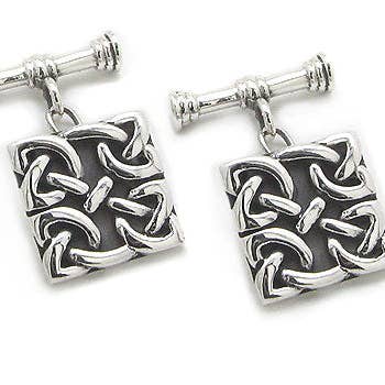 Gemelos cuadrados de plata de ley con cadena y barra en forma de nudo celta para venta al por mayor de Silver Insanity