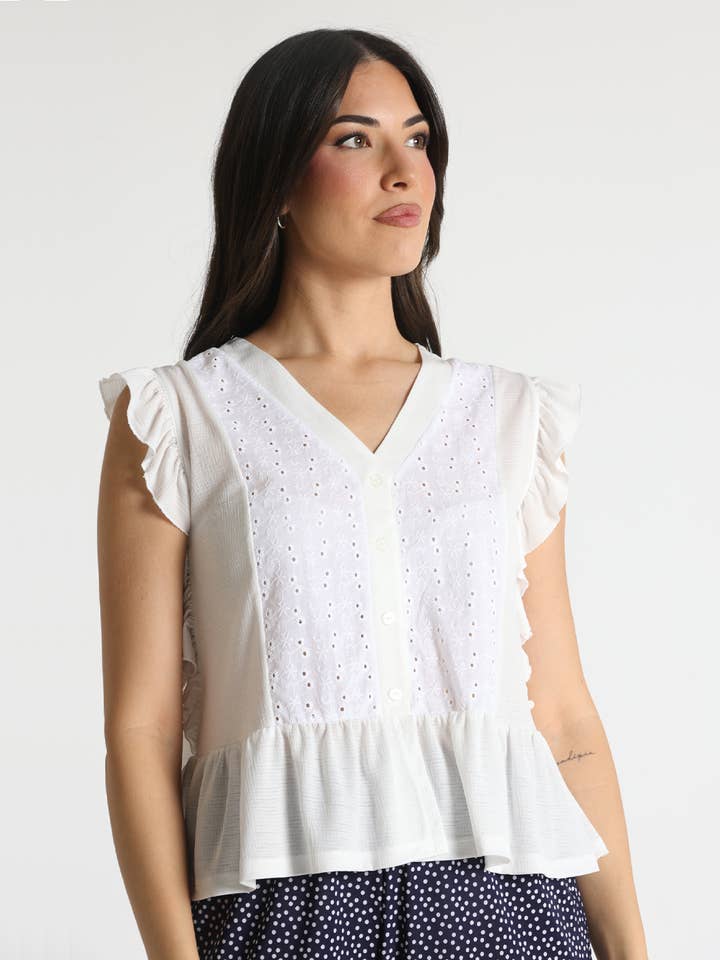 384030L BAMBULA TOP WITH EMBROIDERED FRONT PANEL for wholesale by LOURDES CASTILLO