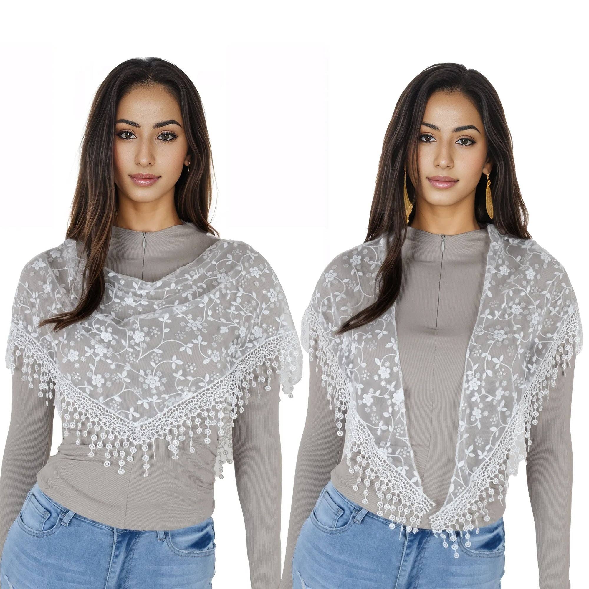 AK Brand - Venta al por mayor Bufanda - Mujer - Bufanda triangular ligera de encaje floral para la cabeza16