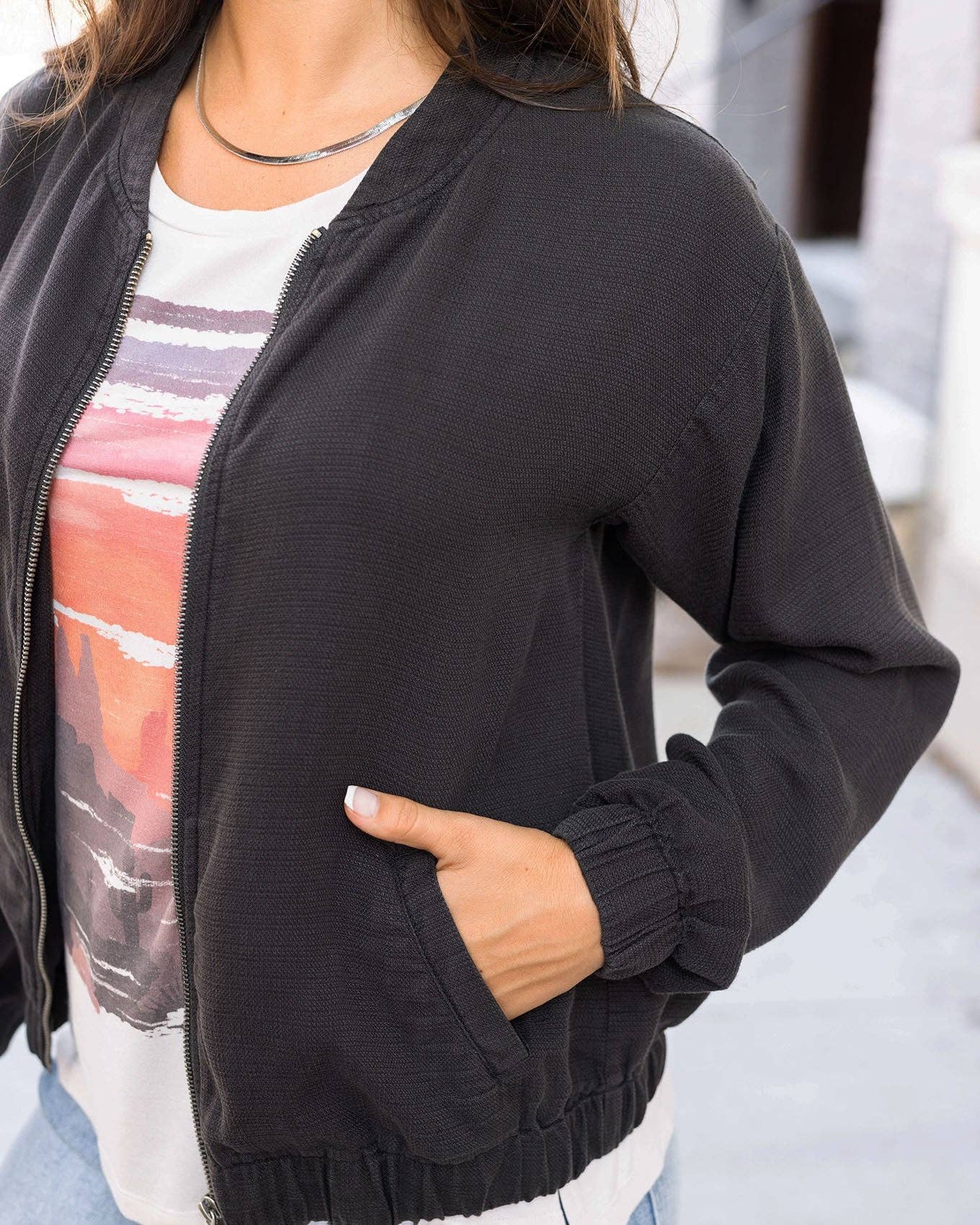 Tencel™ Lyocell Baseball Jacket in Washed Black for wholesale on Faire4