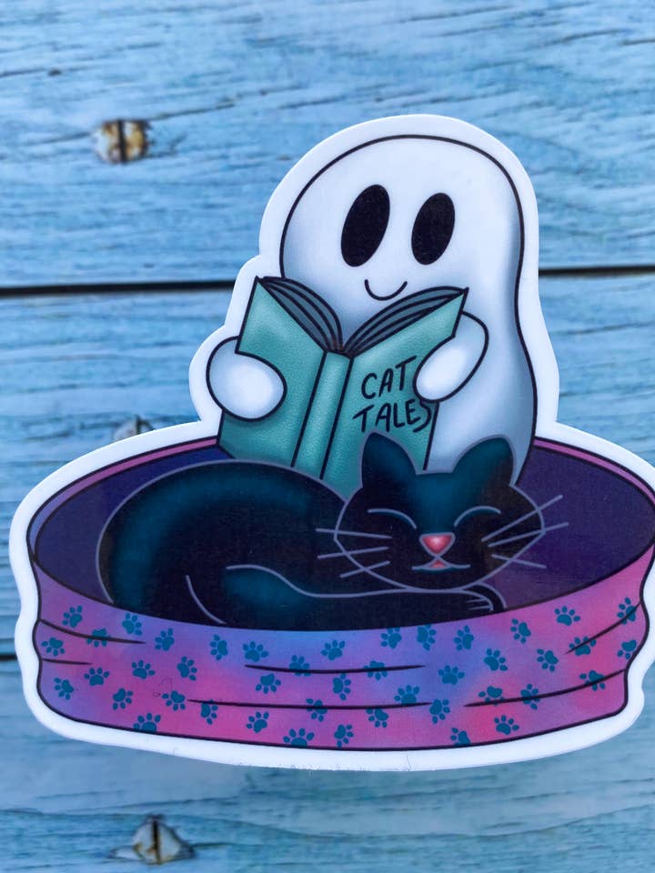 Autocollant Halloween en vinyle | Ghost Bedtime Stories pour la vente par Melanie Feltham Art