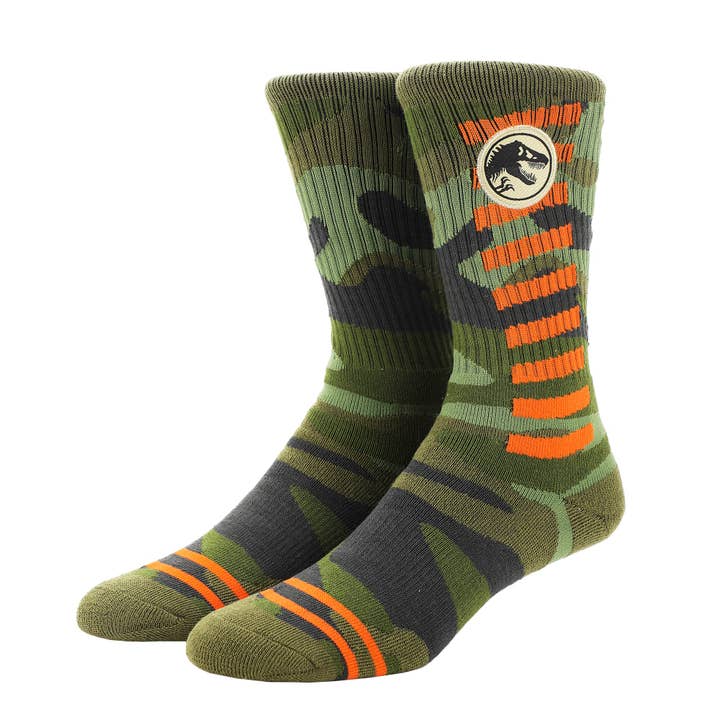 Jurassic Park Camo Dinosaur Men's Athletic Crew Socks for wholesale by Bioworld Merchandising
