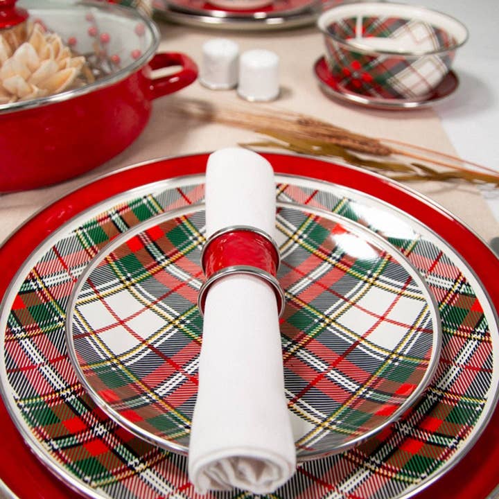 Crow Canyon Home - Wholesale Charger Plate - Golden Rabbit Enamelware Set of 2 Highland Plaid Chargers2