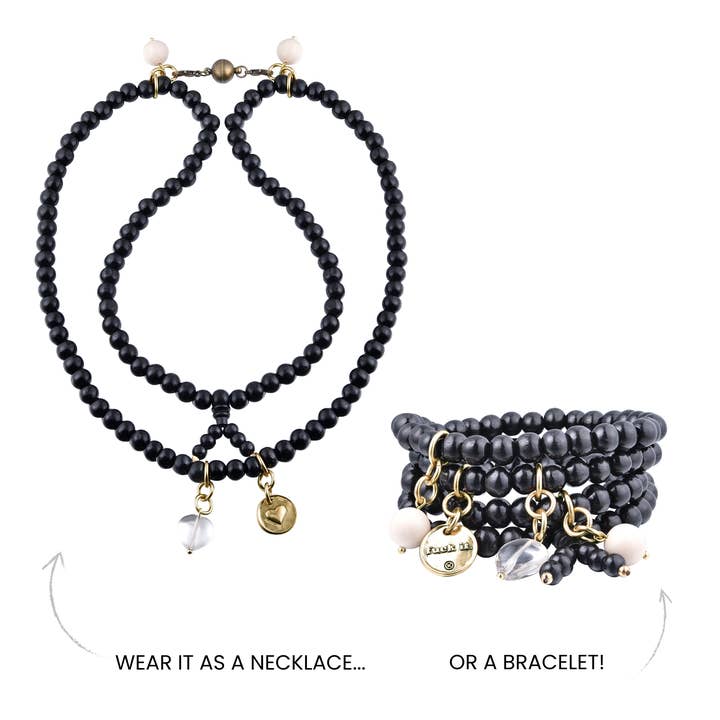 F*ck It Heart Wood Boho Wrap Bracelet/Necklace for wholesale by Katia Designs