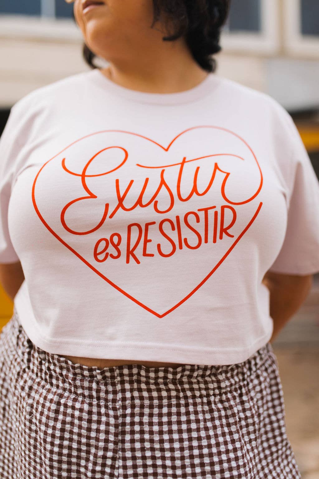 Jen Zeano Designs – wholesale Screen printed t-shirt – Women′s – Existir Es Resistir Crop