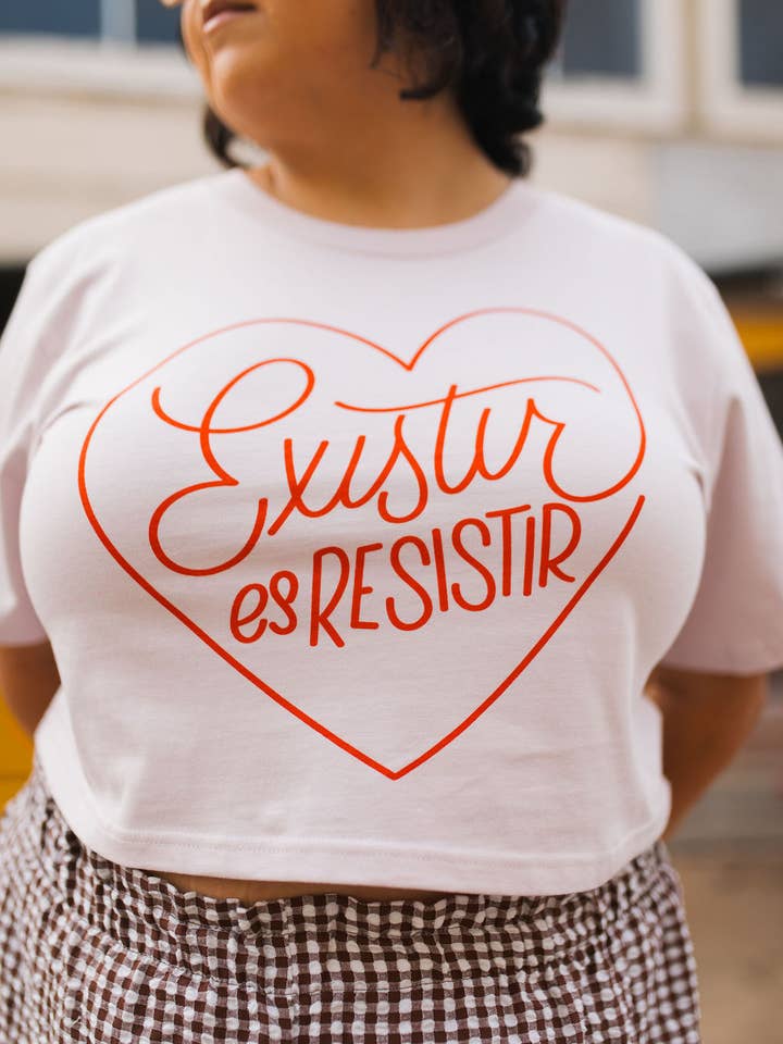 Jen Zeano Designs - Wholesale Screen Printed T-Shirt - Women's - Existir Es Resistir Crop